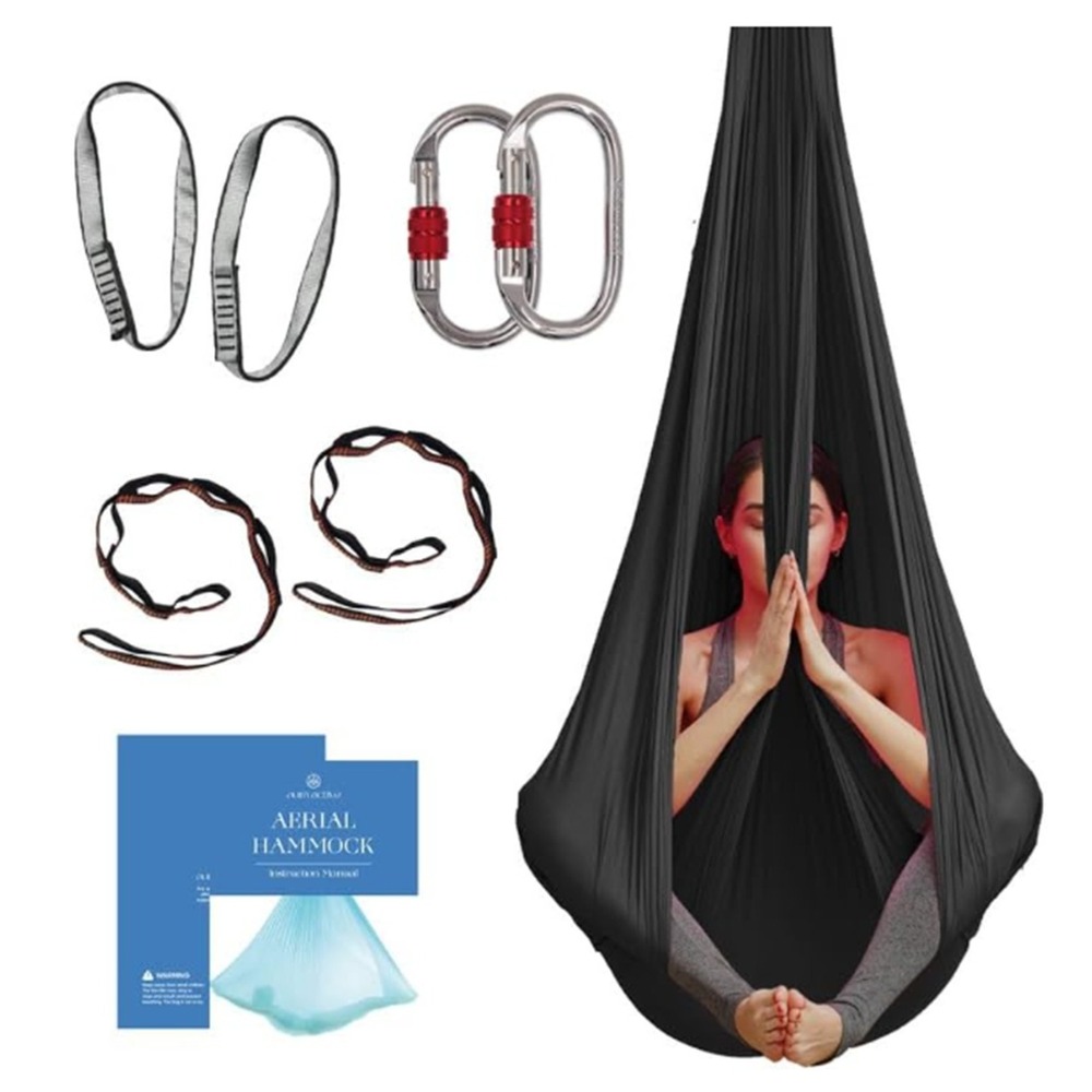 Aerial Yoga Hammock Swing 4.5 Yards-Aerial Silks Set w/ Hardware-Black-NEW